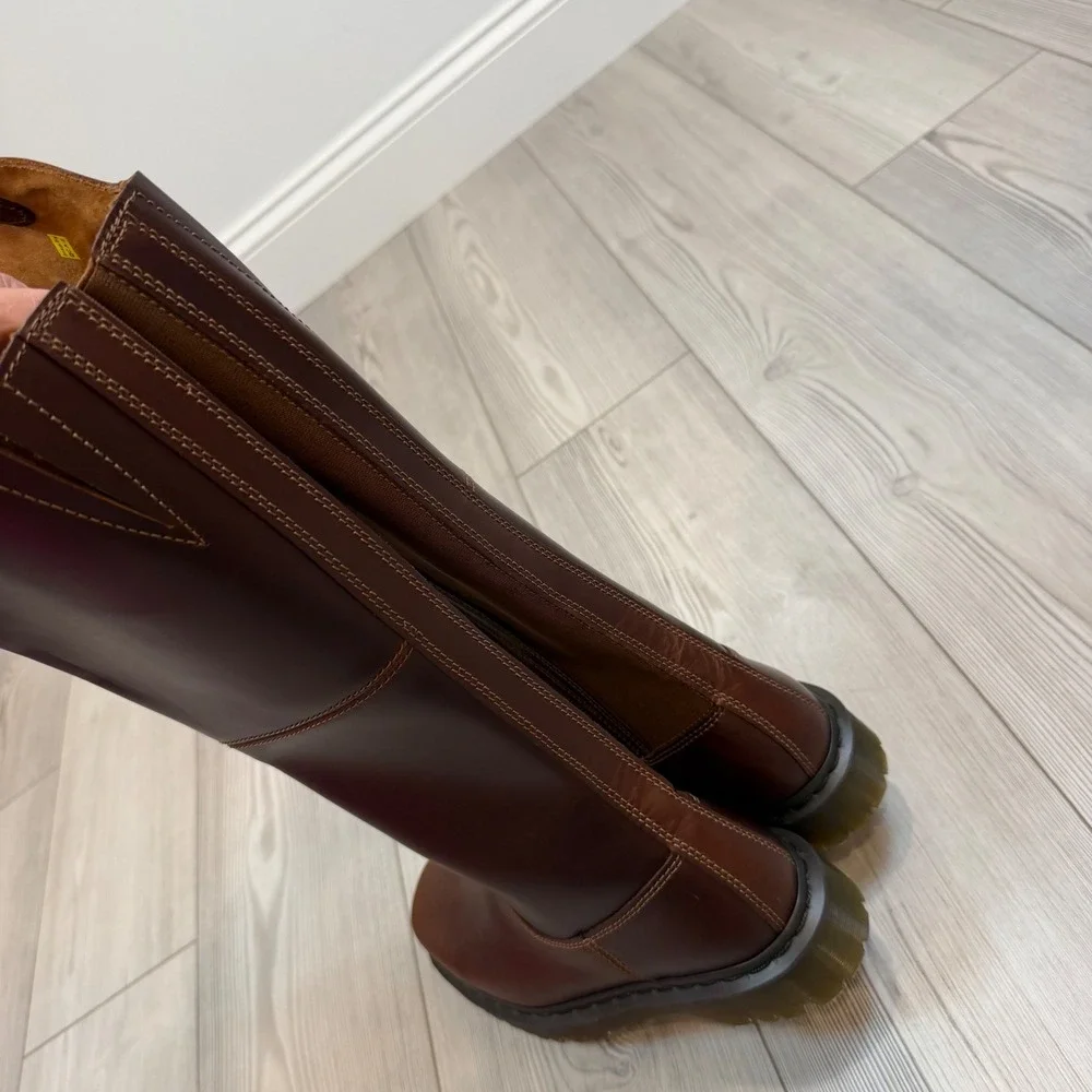 NEW Dr. Martens Amaayah Hi Dark Brown Leather Tall Platform Boots Square Toe 8